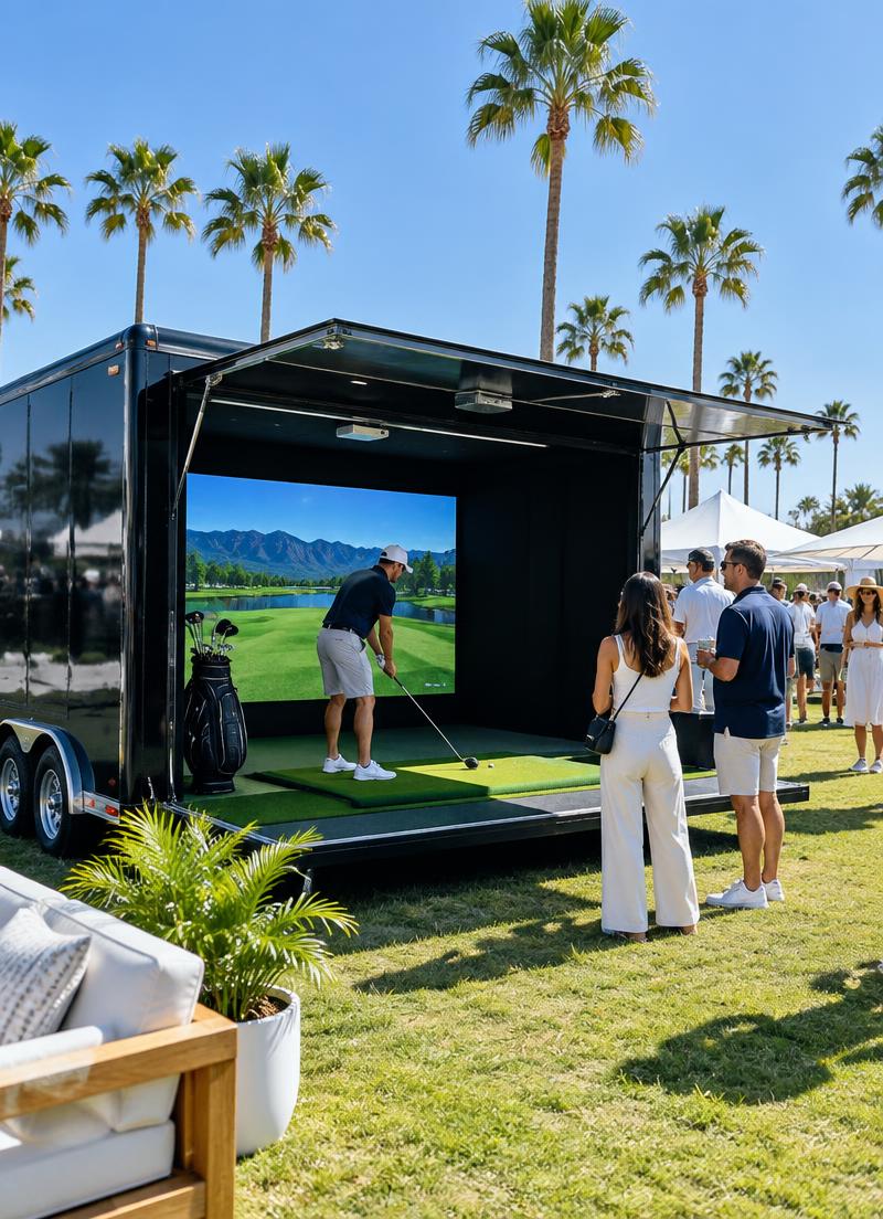 Outdoor golf simulator trailer